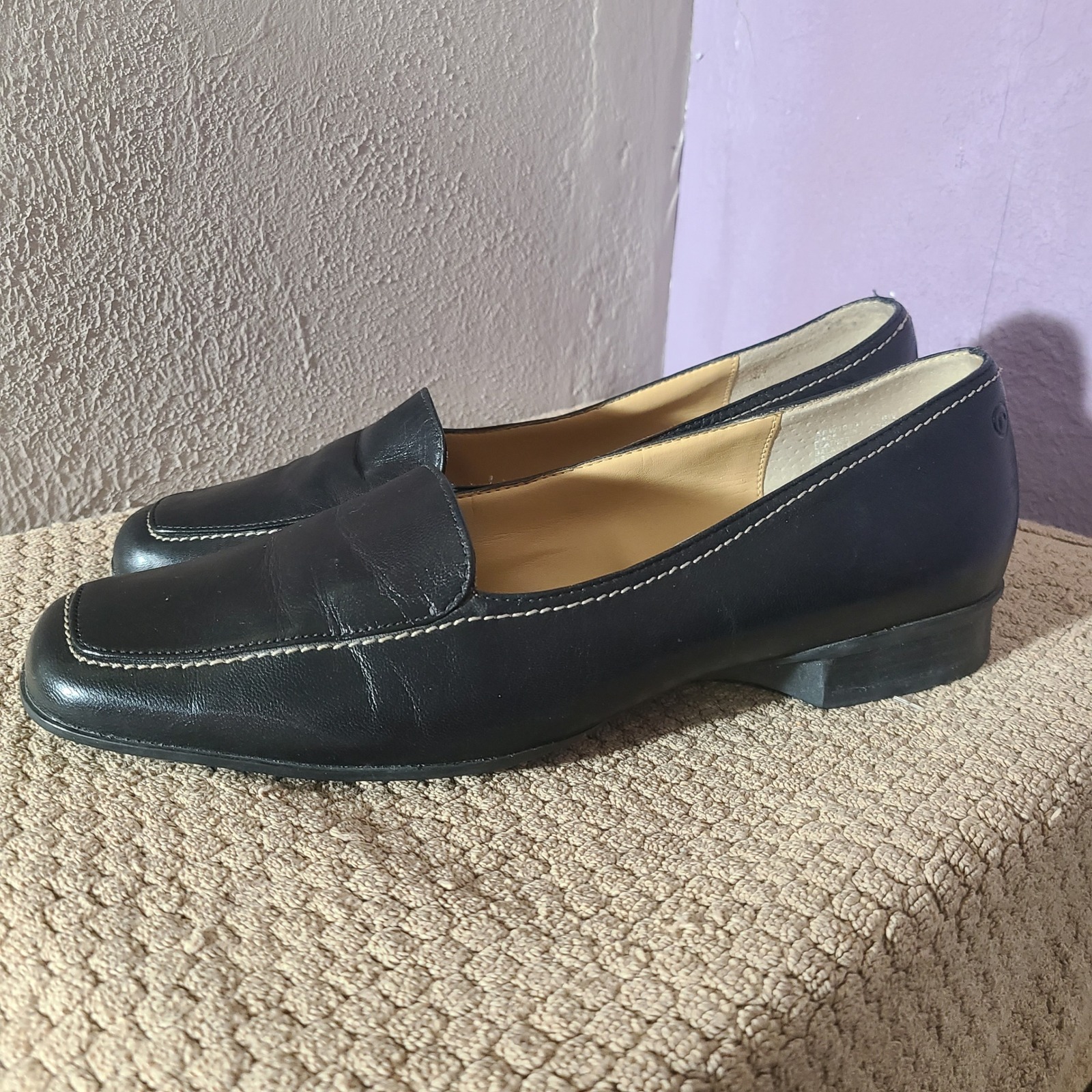 Sole Innovations Rockport Loafers Women 10w Black Leather Square Toe Slip On